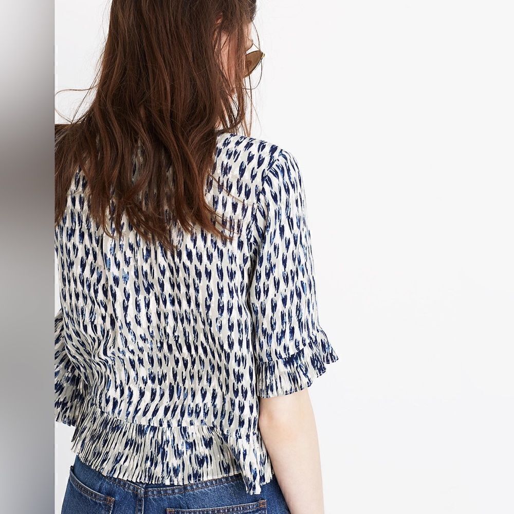 Madewell Sunpleat Lace-Up Top w/Painted Feathers - Sz S - Picture 3 of 16